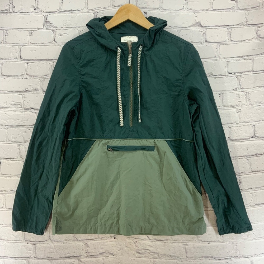 Zine Windbreaker‎ Weatherproof Jacket Hooded Womens Sz M Med Green Color Block